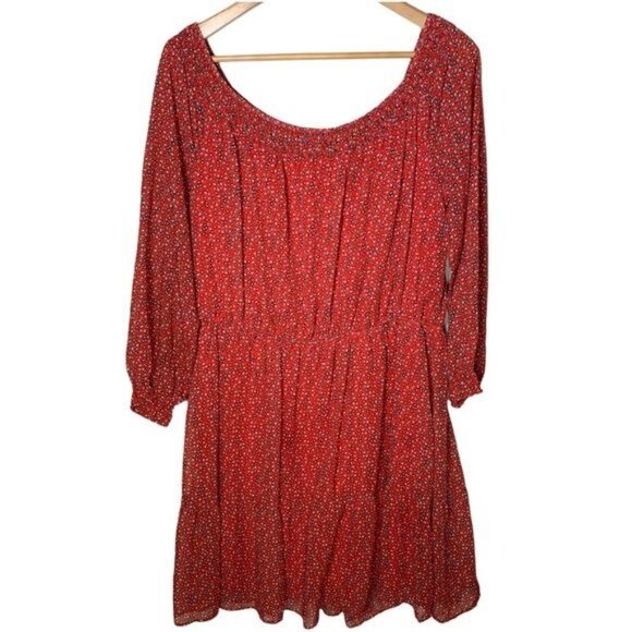 ECI Women’s XL Red Boho Peasant Sheath Dress Long Sleeve Casual Work - Picture 2 of 13